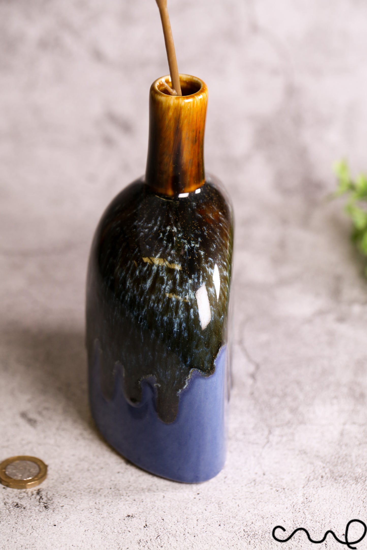 Handmade Blue Ceramic Vase: Unique Single Stem Bud Vase