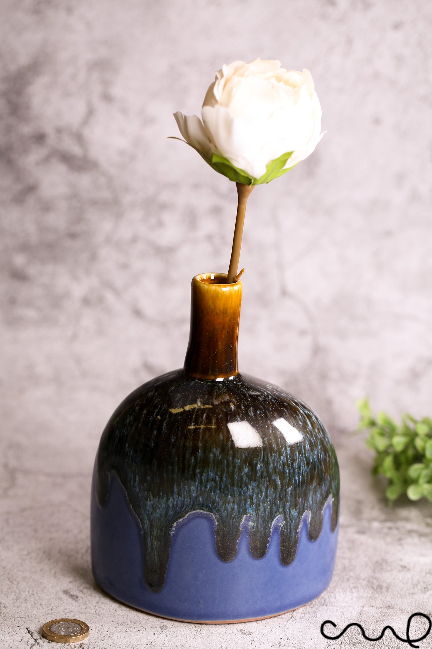 Handmade Blue Ceramic Vase: Unique Single Stem Bud Vase
