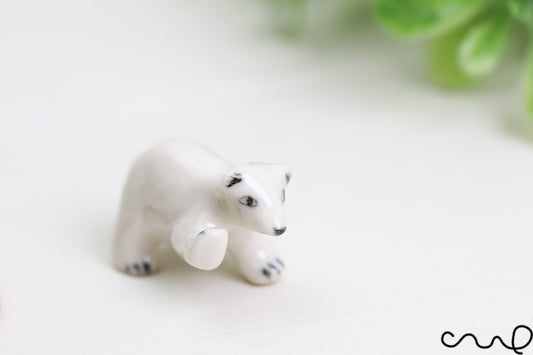 Hand-Painted Miniature Porcelain Polar Bear Figurine: Arctic Dollhouse Decor