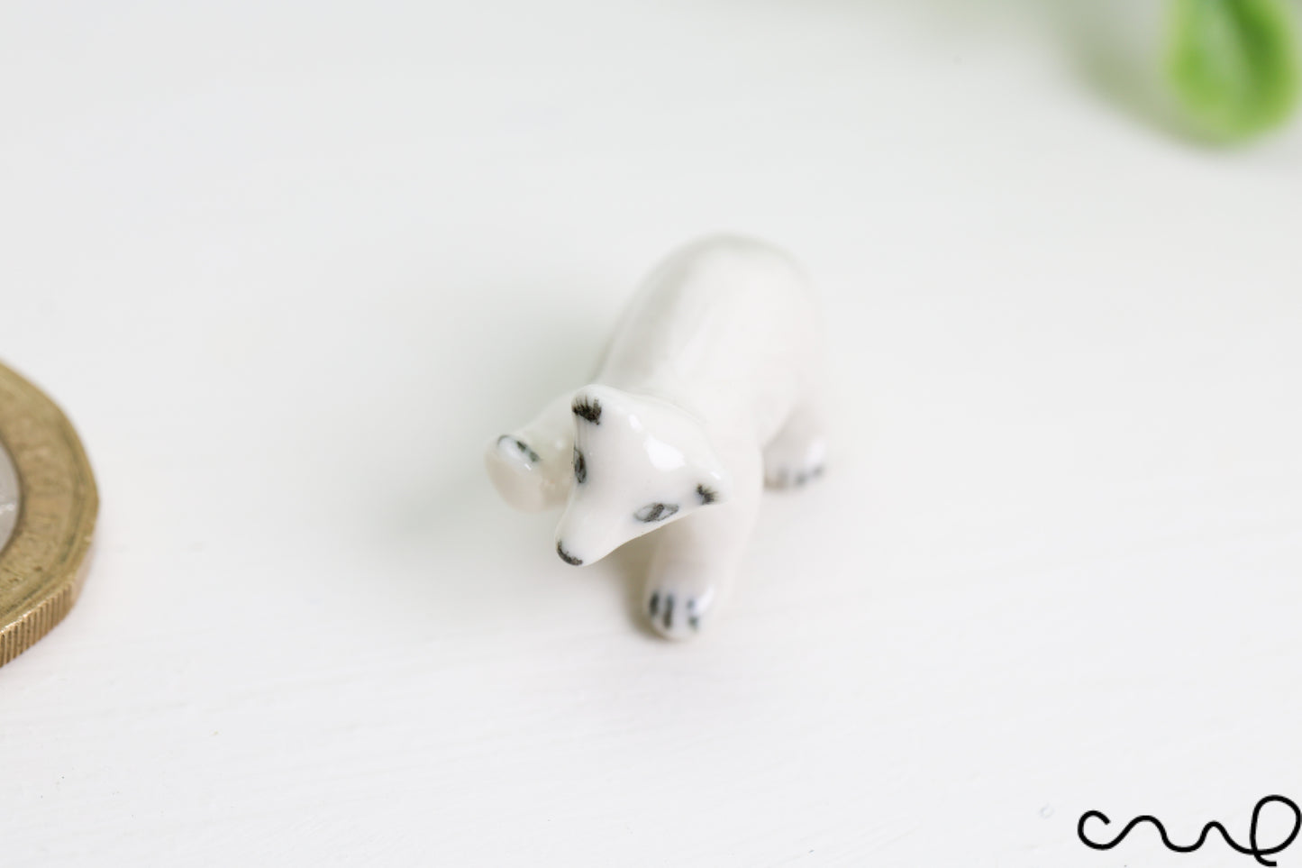 Hand-Painted Miniature Porcelain Polar Bear Figurine: Arctic Dollhouse Decor