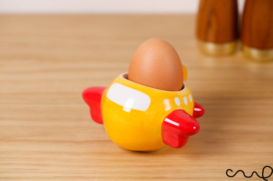 NEW Hand-painted Cute Retro Style Ceramic Yellow Aeroplane Egg Cup Holder Gift