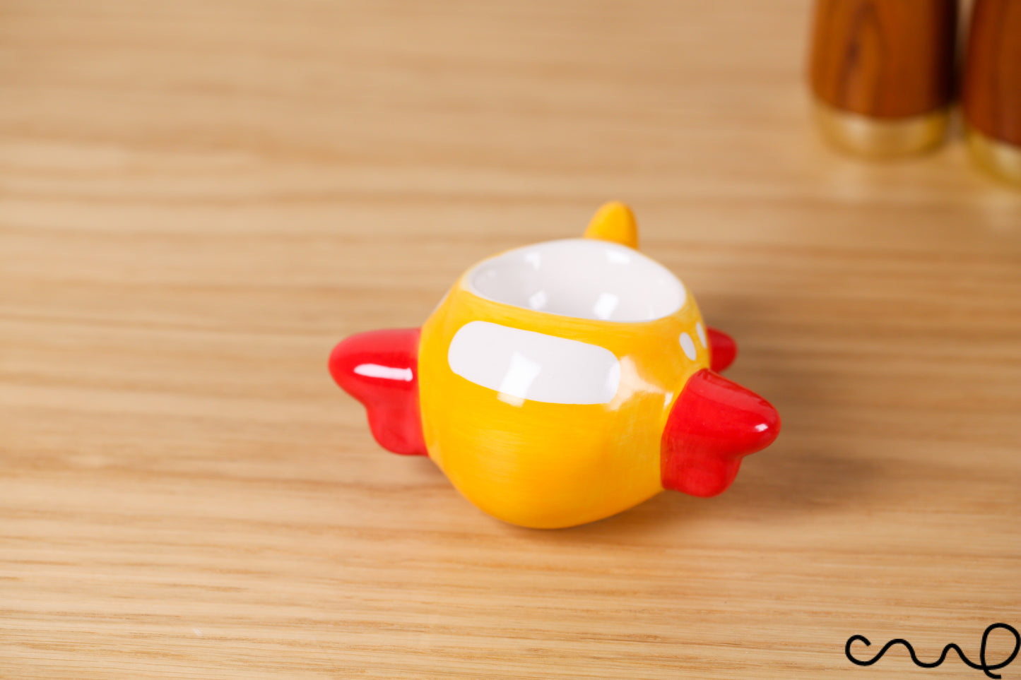 NEW Hand-painted Cute Retro Style Ceramic Yellow Aeroplane Egg Cup Holder Gift