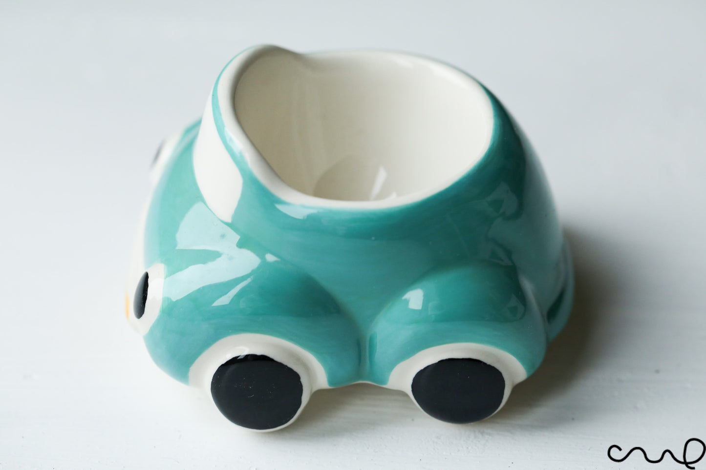 Turquoise Hand-painted Cute Retro Style Ceramic Car Egg Cup Holder Stoneware Gift Breakfast
