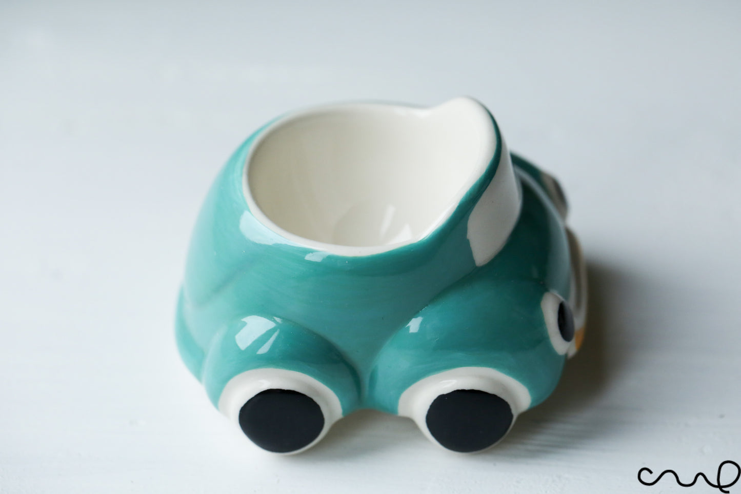 Turquoise Hand-painted Cute Retro Style Ceramic Car Egg Cup Holder Stoneware Gift Breakfast