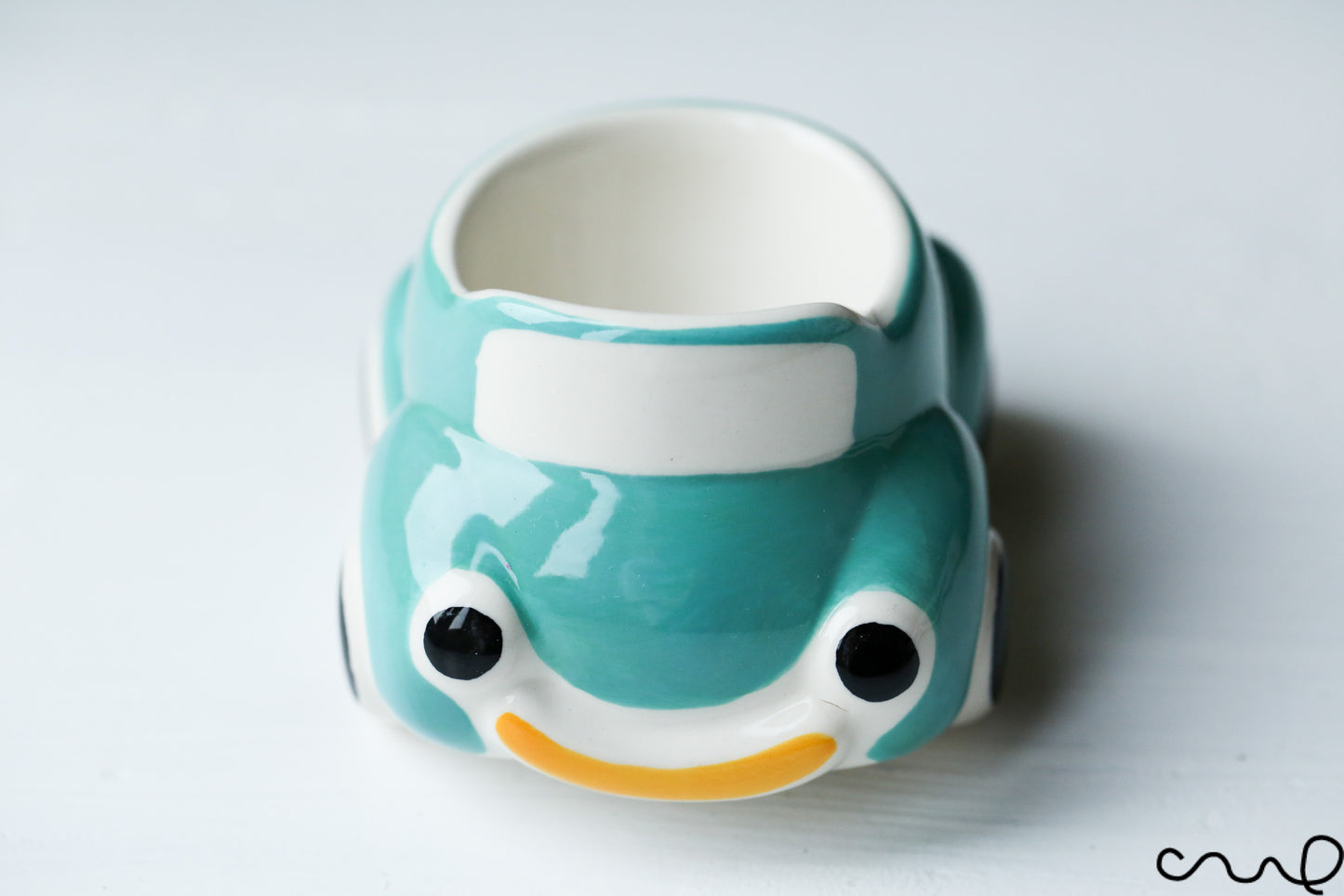 Turquoise Hand-painted Cute Retro Style Ceramic Car Egg Cup Holder Stoneware Gift Breakfast