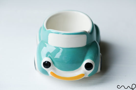 Turquoise Hand-painted Cute Retro Style Ceramic Car Egg Cup Holder Stoneware Gift Breakfast