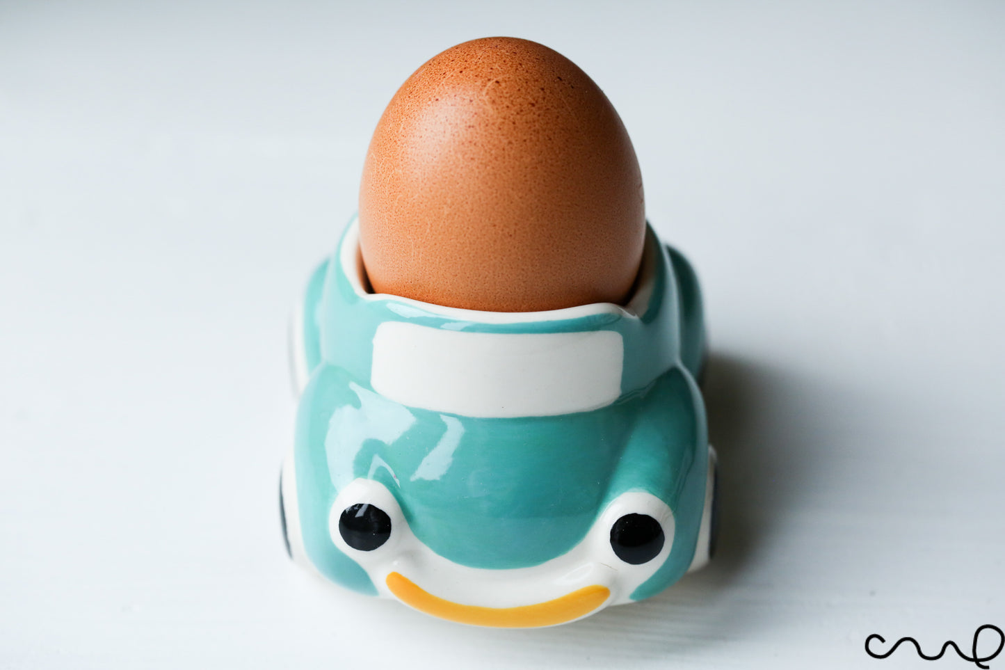 Turquoise Hand-painted Cute Retro Style Ceramic Car Egg Cup Holder Stoneware Gift Breakfast