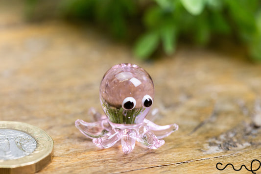 Miniature Pink Glass Octopus Figurine Handmade Animal Ornament Collectable Gift