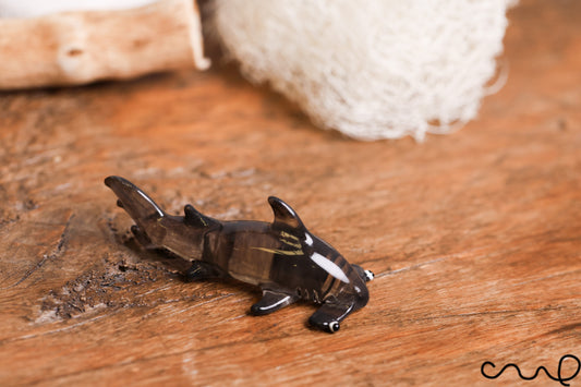 Handmade Grey Little Glass Hammerhead Shark Gloss Terrarium Decor Ornament Gift