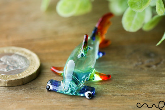 Handmade Blue Little Glass Hammerhead Shark Gloss Terrarium Decor Ornament Gift