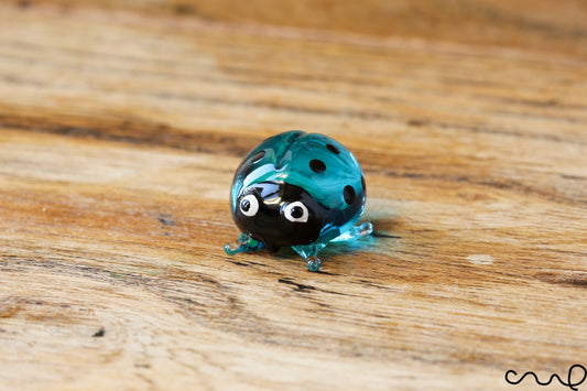 Handmade Glass Turquoise Blue Ladybird Ladybug Tiny Little Gloss Accessories Embellishment Terrariums