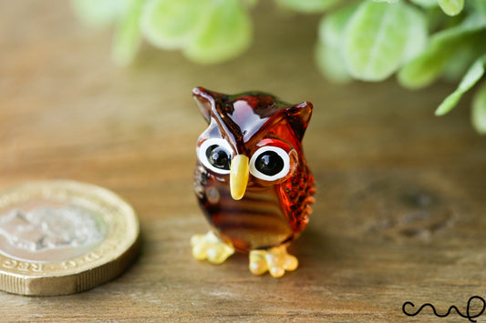 Handmade Brown Little Glass Owl Gloss Garden Decor Ornament Gift Terrarium