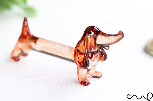 NEW Small Handmade Glass Sausage Dog Gloss Garden Decor Ornament Brown Dachshund Terrariums
