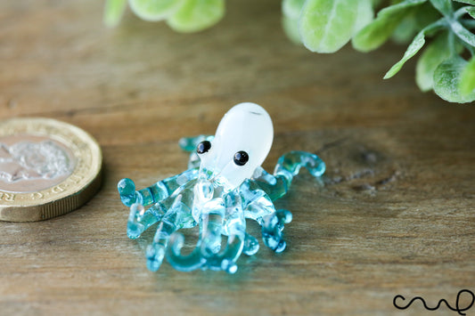 Handmade Turquoise Little Glass Octopus Gloss Terrarium Home Decor Ornament Gift