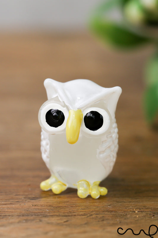 Handmade White Little Glass Owl Gloss Terrarium Decor Ornament Gift Mini Barn