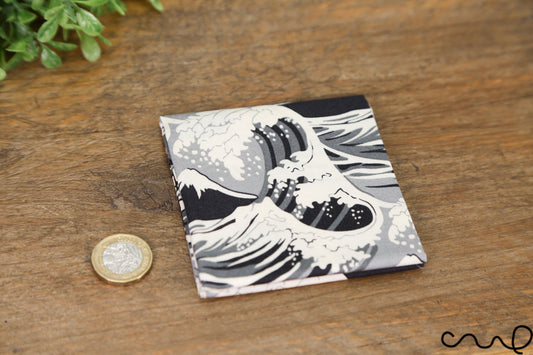 Handmade Cotton Pocket Square Handkerchief Black Japanese Wave Pattern Gift AAB