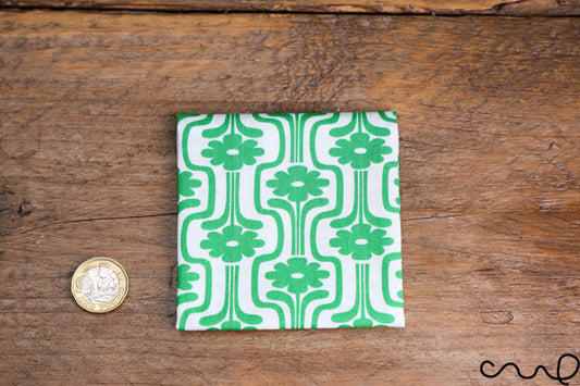 Handmade Pocket Square Cotton Handkerchief Green Retro Geometry Wedding Party