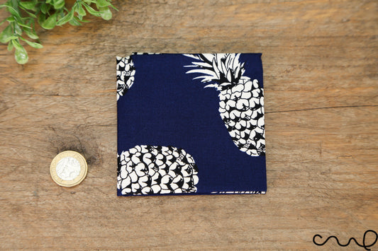 Handmade Cotton Pocket Square Handkerchief Navy Pineapple Retro Wedding Gift