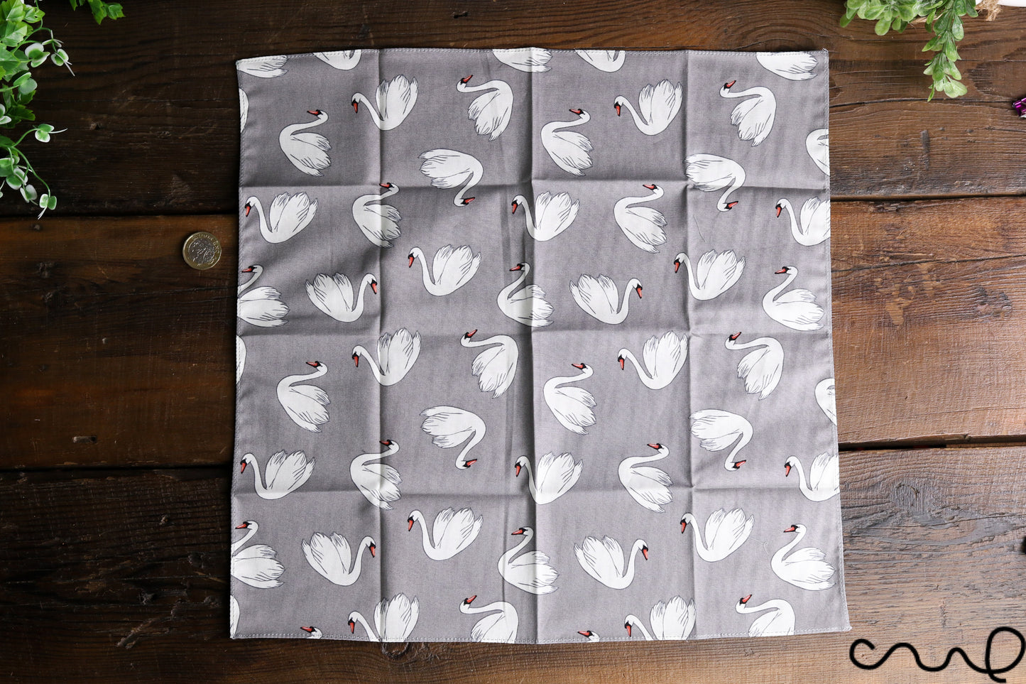 Handmade 100% Cotton Unisex Pocket Square Handkerchief Swan Wedding Gift Grey U
