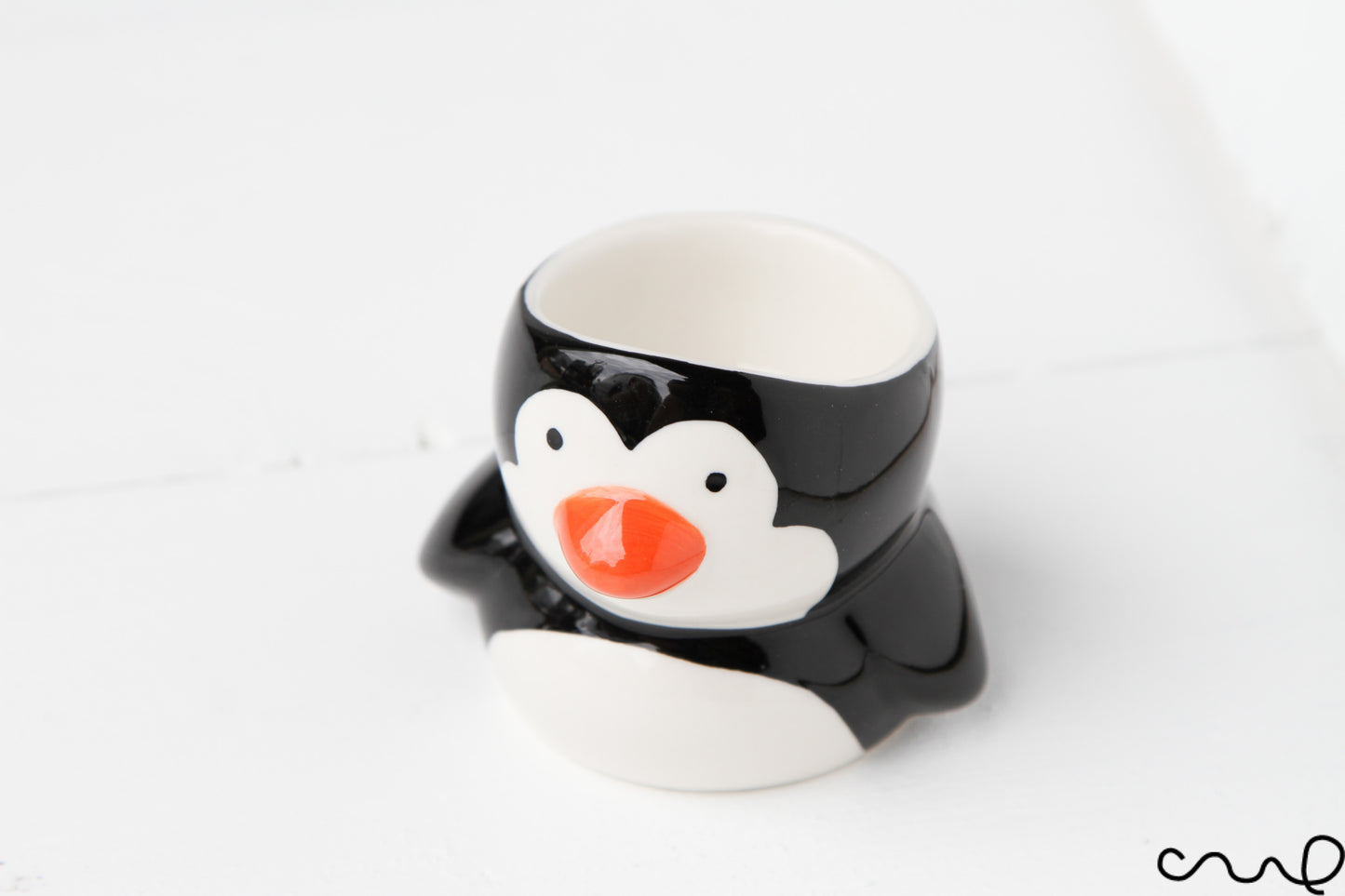Hand Painted Ceramic Black Penguin Egg Cups Breakfast Serving Gift Easter Egg