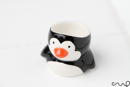 Hand Painted Ceramic Black Penguin Egg Cups Breakfast Serving Gift Easter Egg