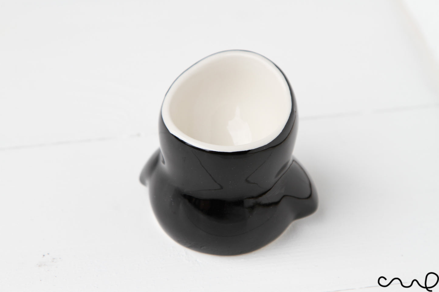 Hand Painted Ceramic Black Penguin Egg Cups Breakfast Serving Gift Easter Egg