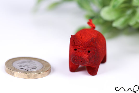 Handmade Hand Carved Little Red Wooden Pig Animal Crafts Home Decor Farm Gift Piglet