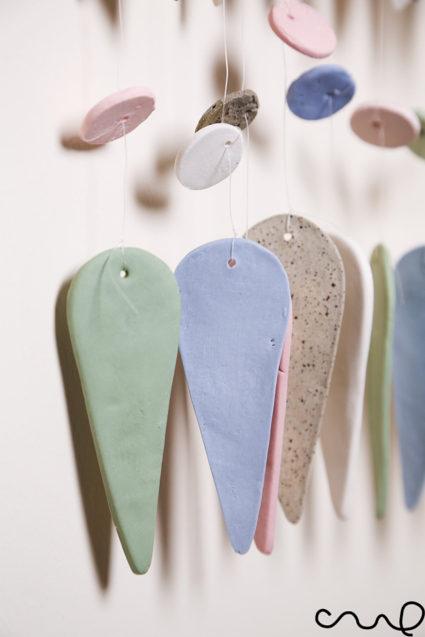 Handmade Ceramic Windchime Neutral Tone Wall Hanging Modern Minimalist Home Decor