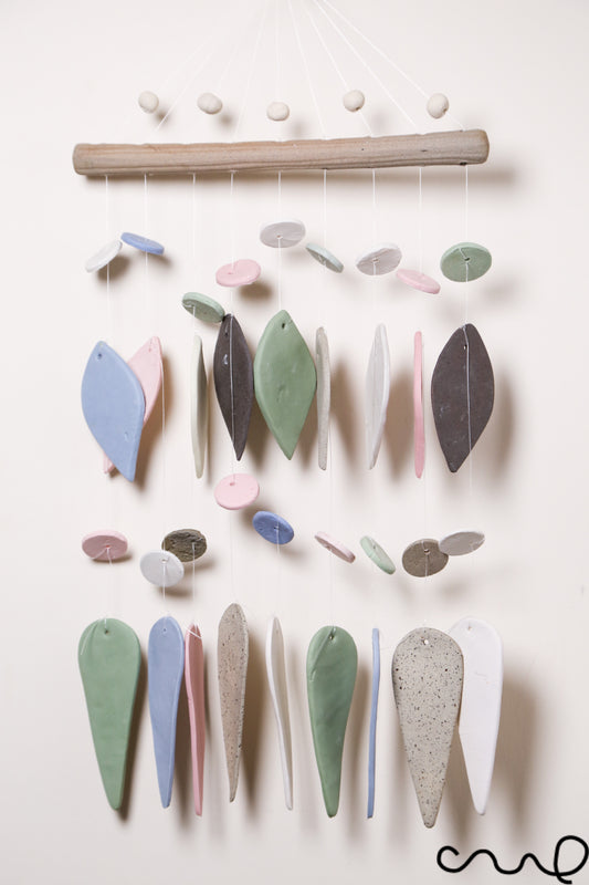 Handmade Ceramic Windchime Neutral Tone Wall Hanging Modern Minimalist Home Decor