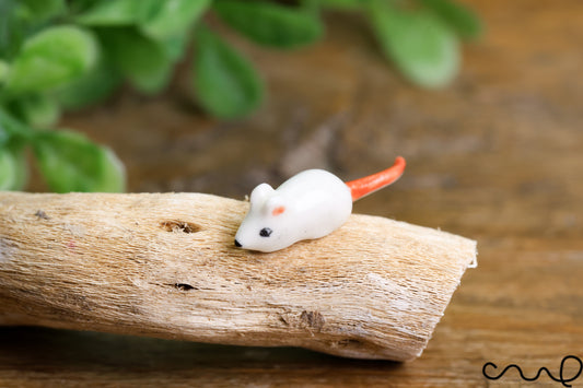 Handmade White Ceramic Tiny Mouse Miniature Christmas Mini Little Animals Hand Painted