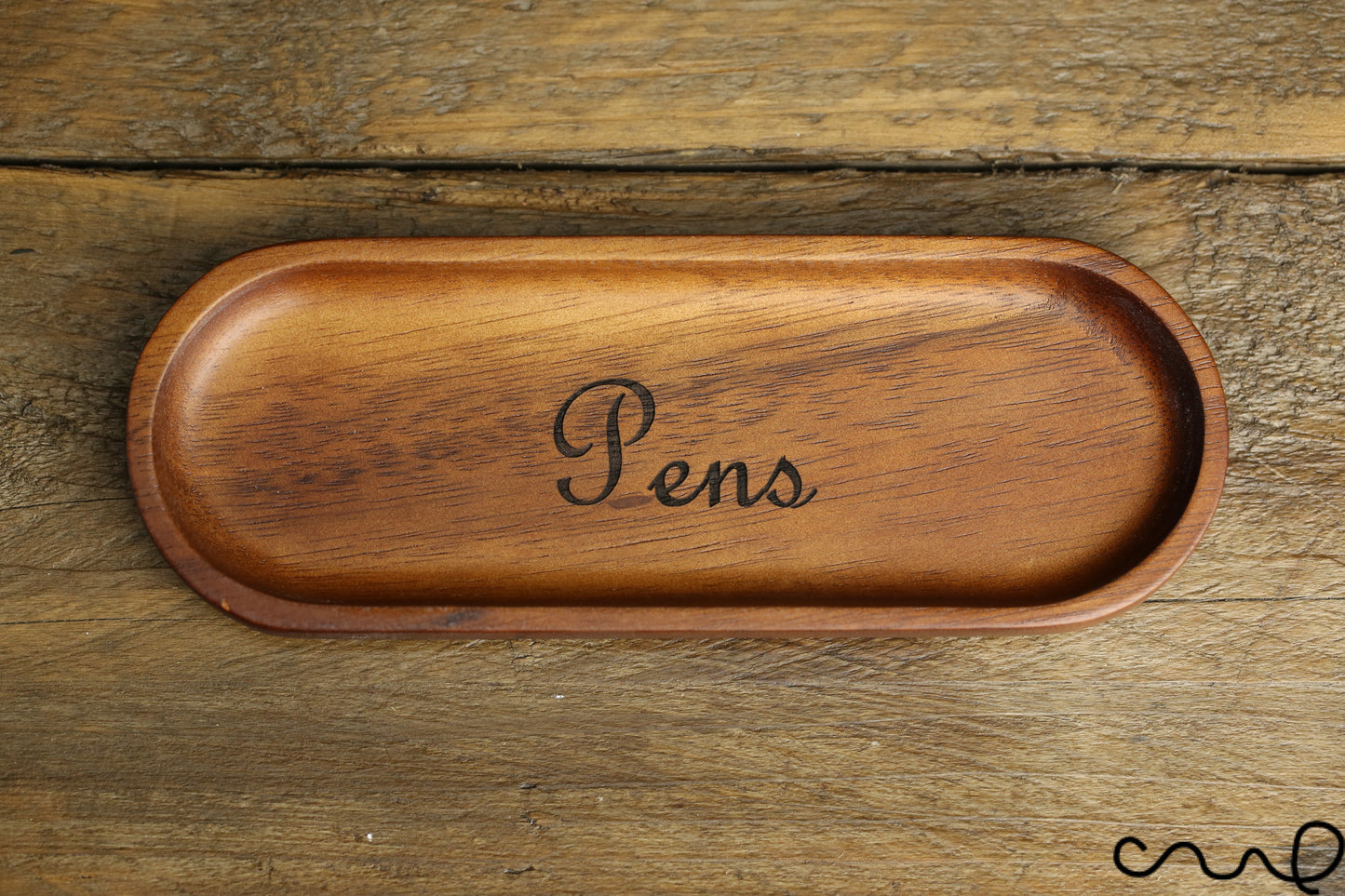 Handmade Small Wooden Oval Pen Tray Home Office Organise Gift Engraving