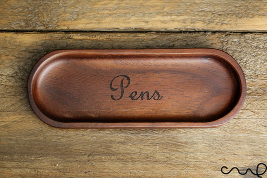 Handmade Small Wooden Oval Pen Tray Home Office Organise Gift  Engraving