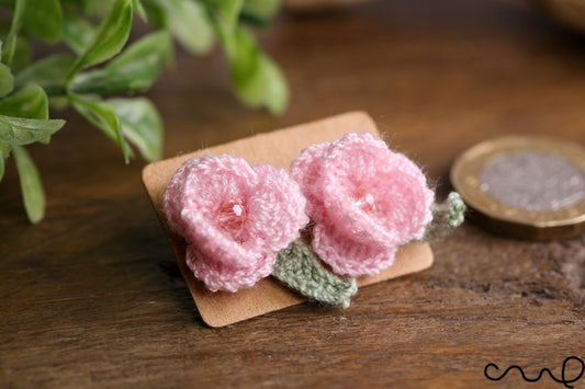 Handmade Flower Earrings Hand Crocheted Pink Rose Stud Earrings 2 in 1 Style