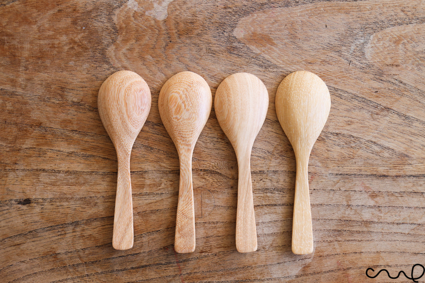 Set of 4 Handmade Wooden Dessert Spoons