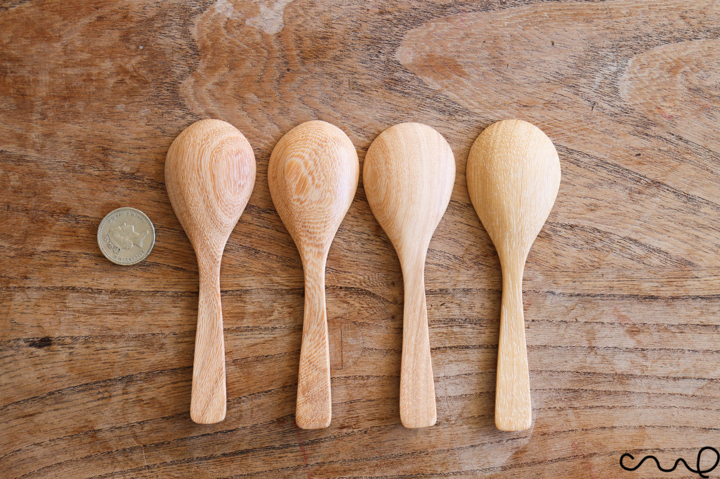 Set of 4 Handmade Wooden Dessert Spoons