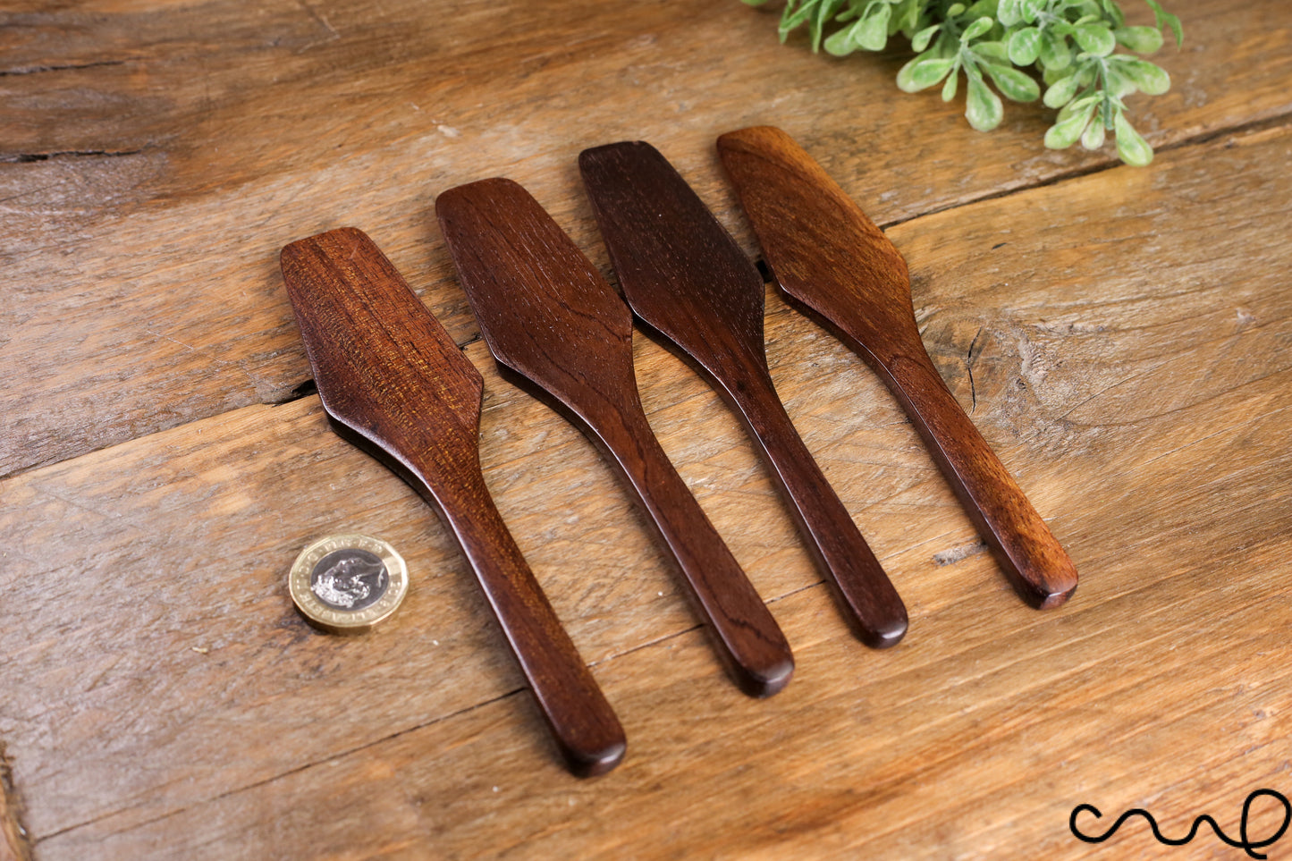 Set of 4 Handmade Wooden Butter Spreader Wooden Butter Knife Black Brown 15.5cm 6" Solid Timber High-Quality Unique Gift
