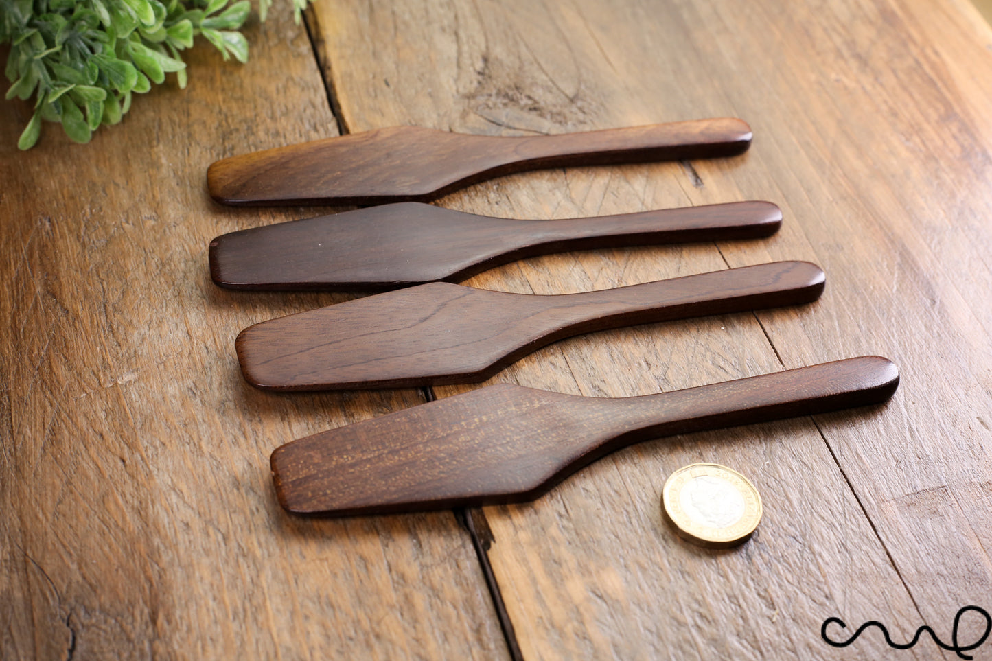 Set of 4 Handmade Wooden Butter Spreader Wooden Butter Knife Black Brown 15.5cm 6" Solid Timber High-Quality Unique Gift