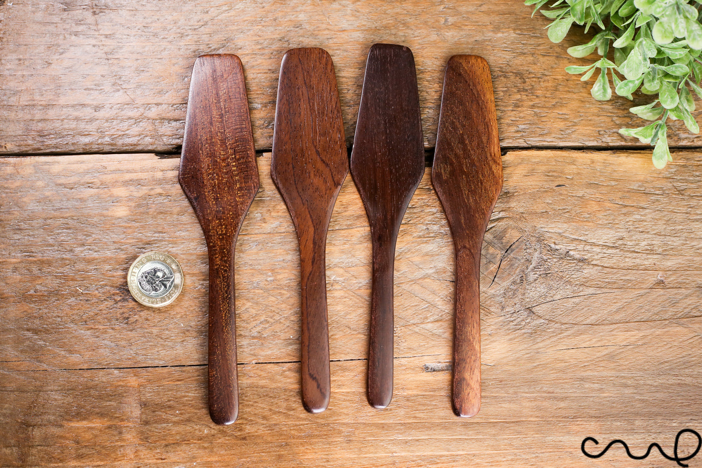 Set of 4 Handmade Wooden Butter Spreader Wooden Butter Knife Black Brown 15.5cm 6" Solid Timber High-Quality Unique Gift