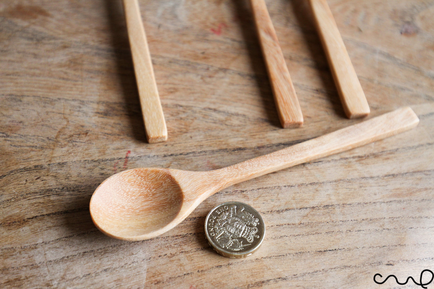 Set of 4 Handmade Wooden Spoons Round Head Dessert Teaspoons Ice-cream 14cm Coffee Utensil
