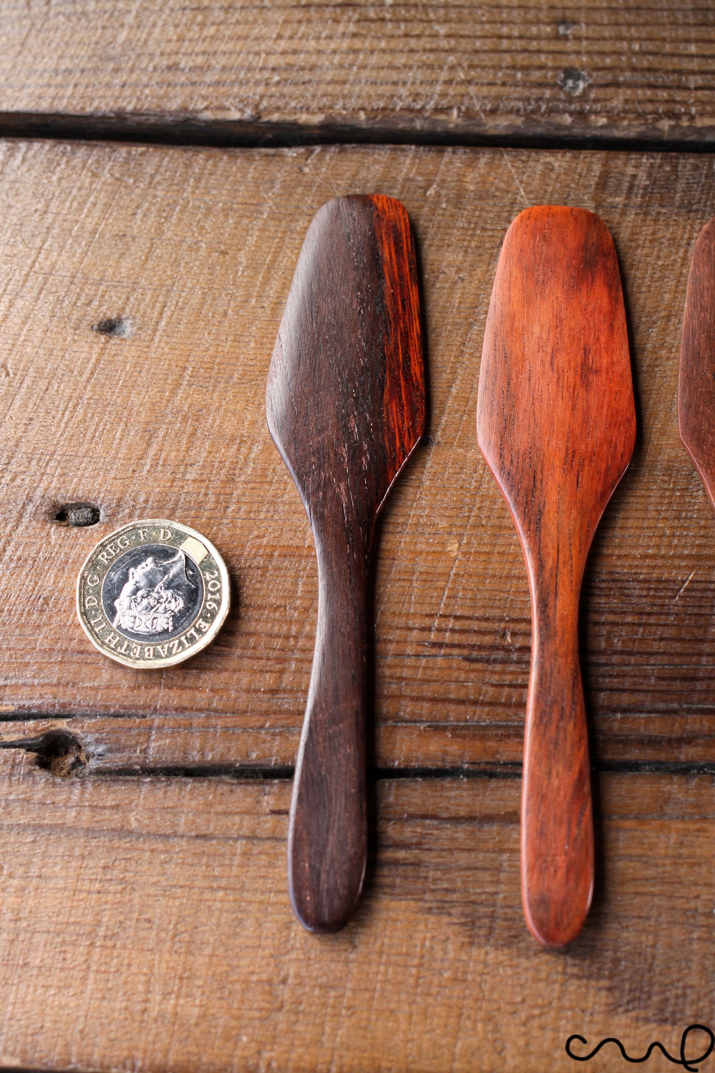 Set of 4 Handmade Wooden Butter Spreaders: Red Brown Timber