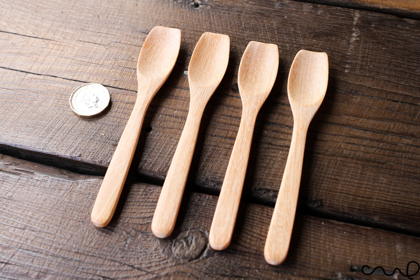 Set of 4 Handmade Wooden Spoons: Light Brown Eco Dessert Spoons
