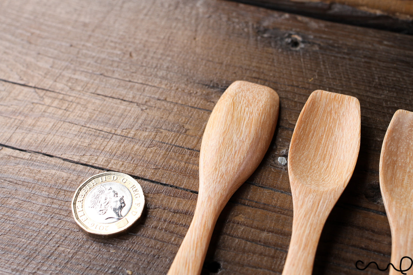 Set of 4 Handmade Wooden Spoons: Light Brown Eco Dessert Spoons
