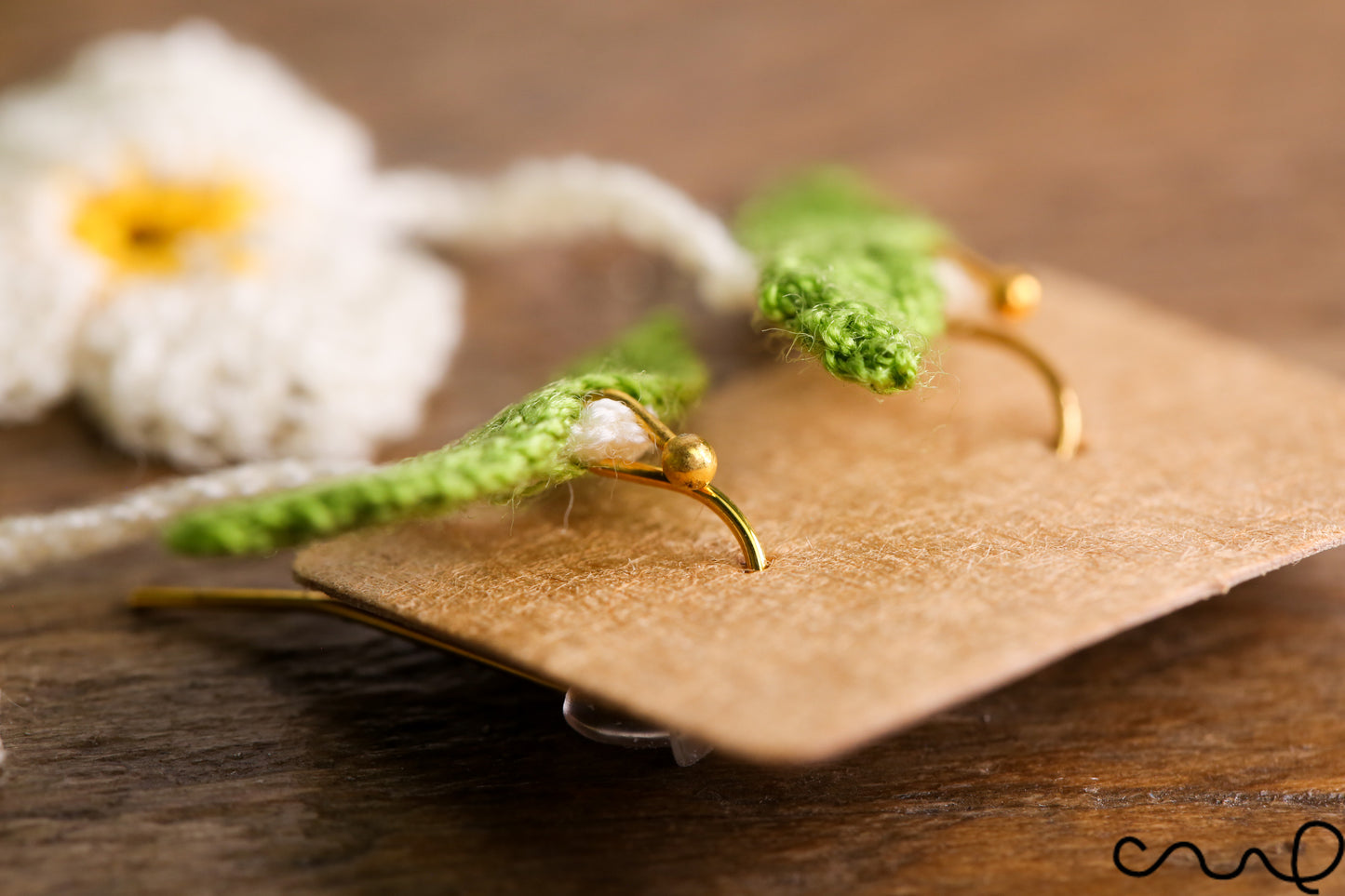 Handmade Earrings Hand Crocheted Dropping Flower White Colour Clover Shape
