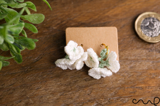 Handmade Earrings Hand Crocheted Drop Earrings Dangle White Hydrangea Flower Earrings