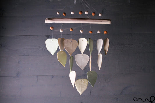 Handmade Garden Hanging Ceramic Windchime 3Tier Leaves Green Natural Gift B19