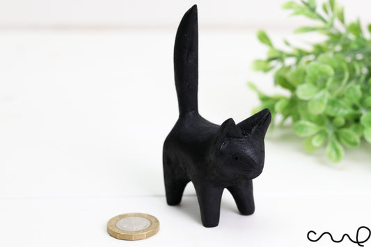 Hand-carved Natural Handmade Black Wooden Cat Kitten Craft Art Home Decor Gift