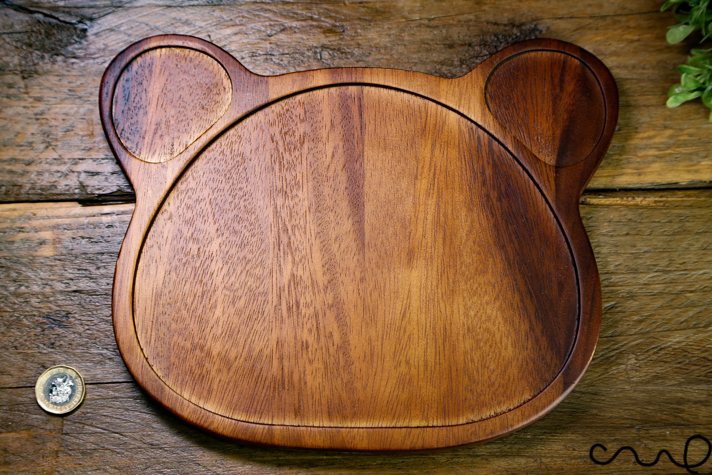 Handmade Acacia Wood Bear Plate: Kid's Food Server