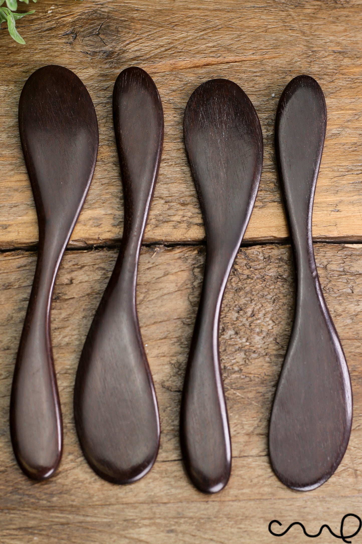 Set of 4 Handmade Dark Wood Butter Spreaders