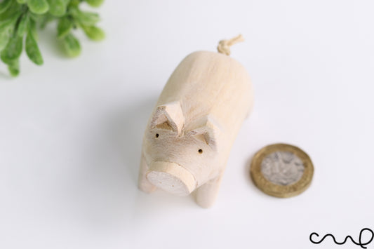 Hand-carved Handmade Lovely Wooden Pig Very Cute Animal Figure DIY Craft Gift