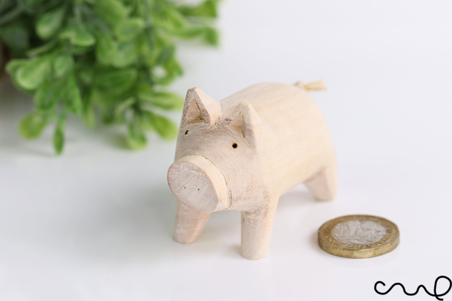 Hand-carved Handmade Lovely Wooden Pig Very Cute Animal Figure DIY Craft Gift